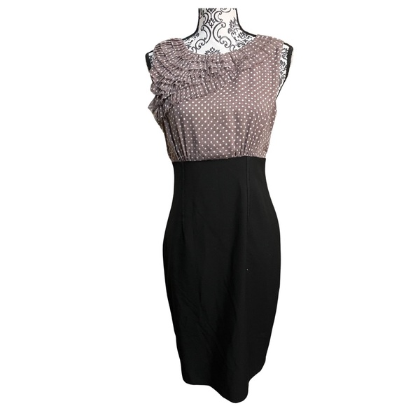 Anne Klein Dresses & Skirts - Anne Klein Taupe Polka Dot Ruffle Dress